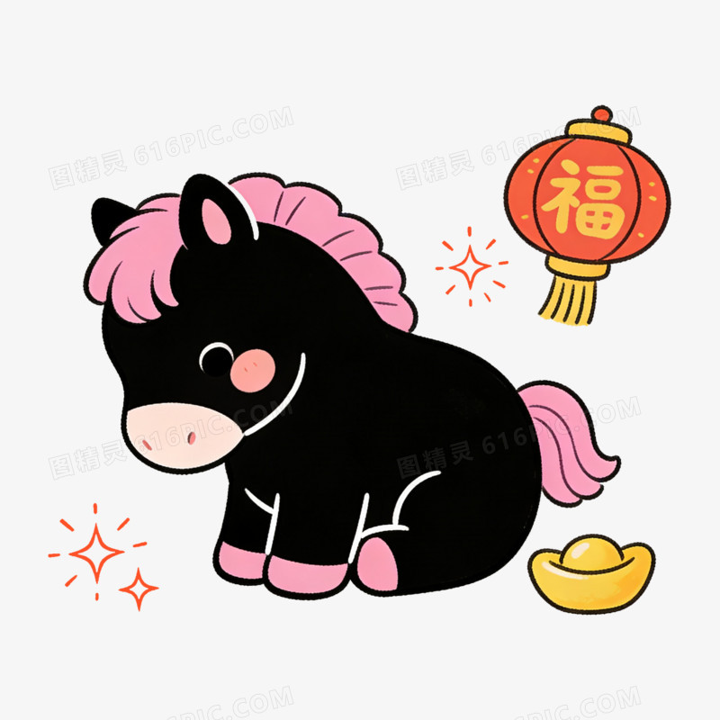 扁平风粉黑小马免抠元素
