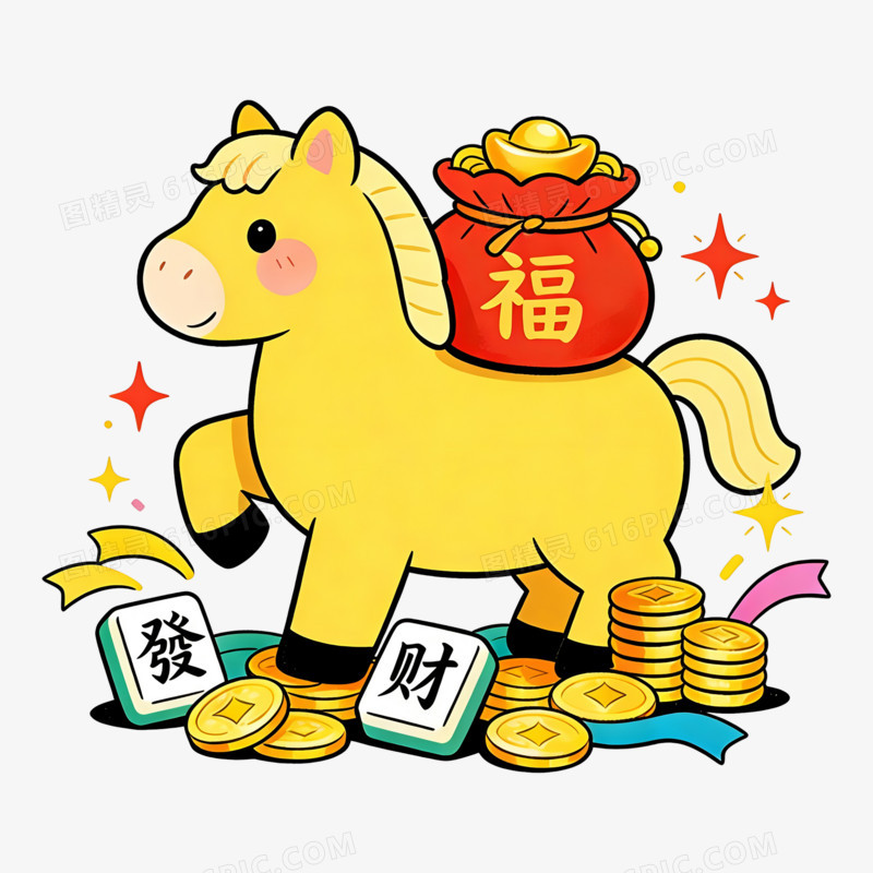 扁平风发财小马免抠元素