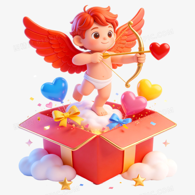 3D风情人节丘比特之箭免抠元素