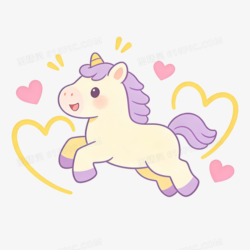 扁平风爱心小马免抠元素
