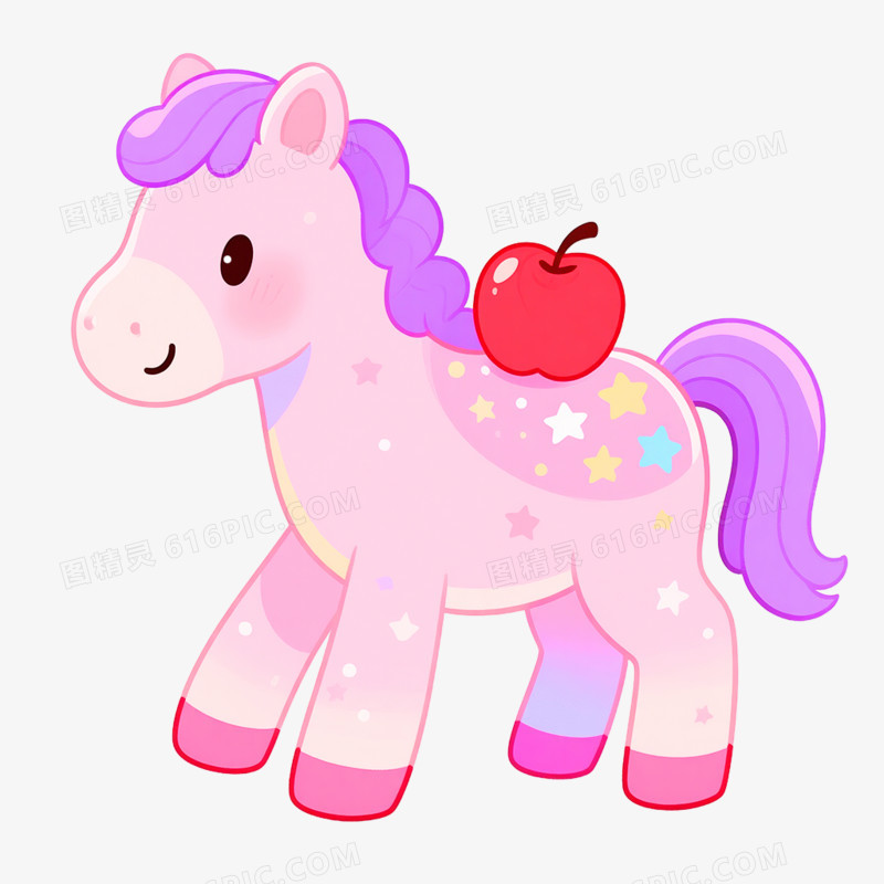 卡通手绘星星彩色小马形象免抠素材