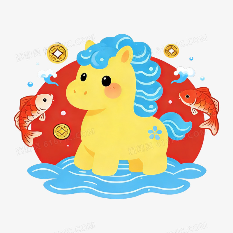 扁平风海浪小马免抠元素