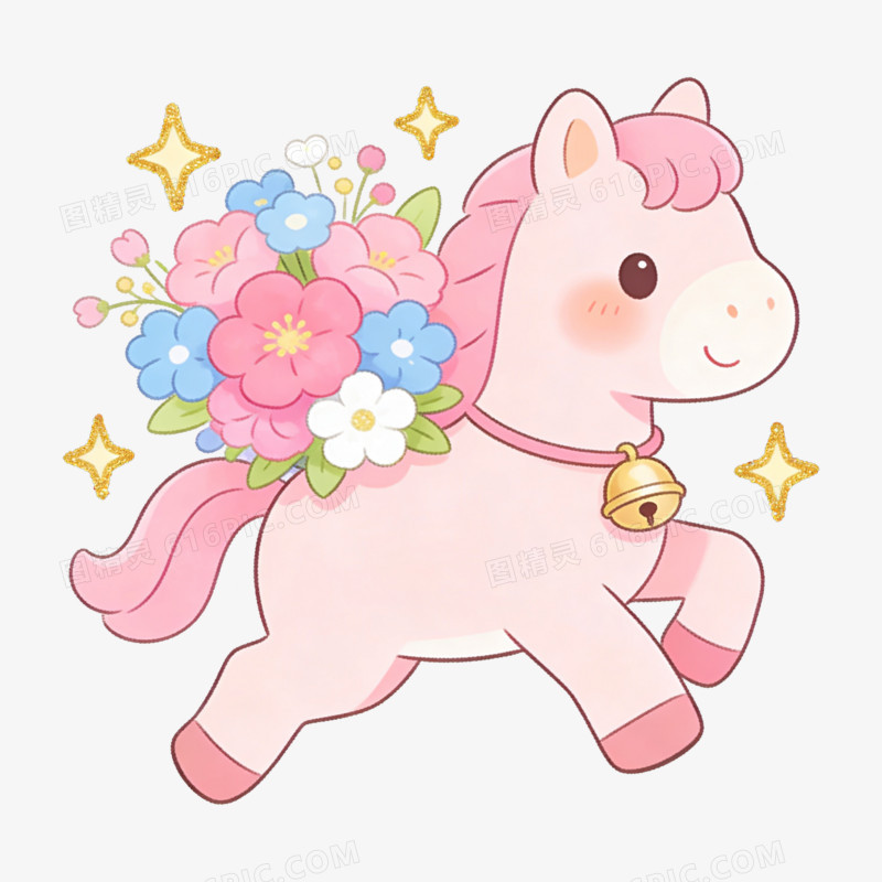 扁平风花朵粉色小马免抠元素
