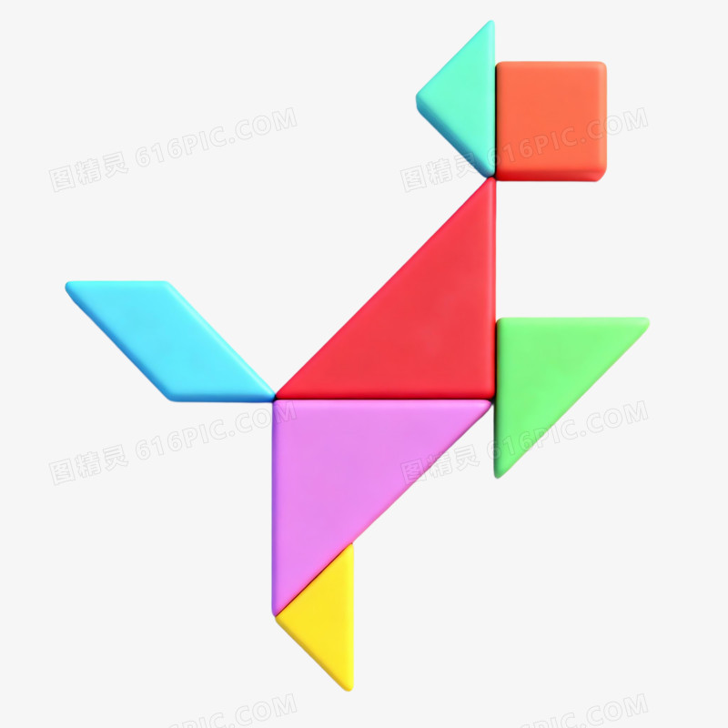 3D卡通七巧板益智玩具免抠元素
