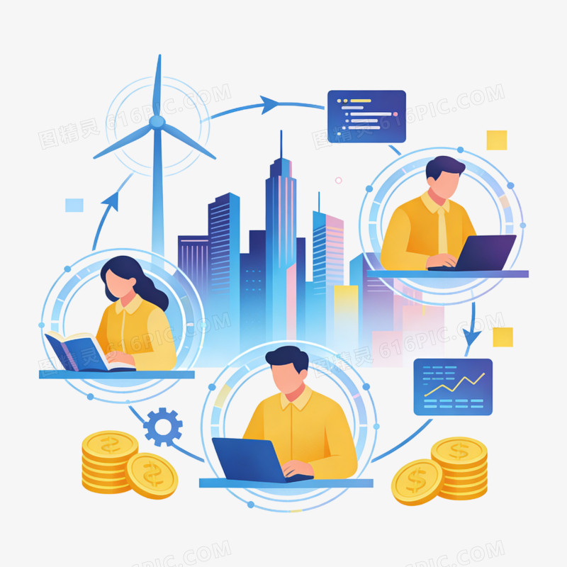 扁平风未来人物科技免抠元素