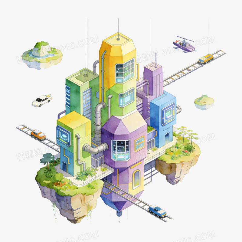 扁平风未来科技生活城市免抠元素