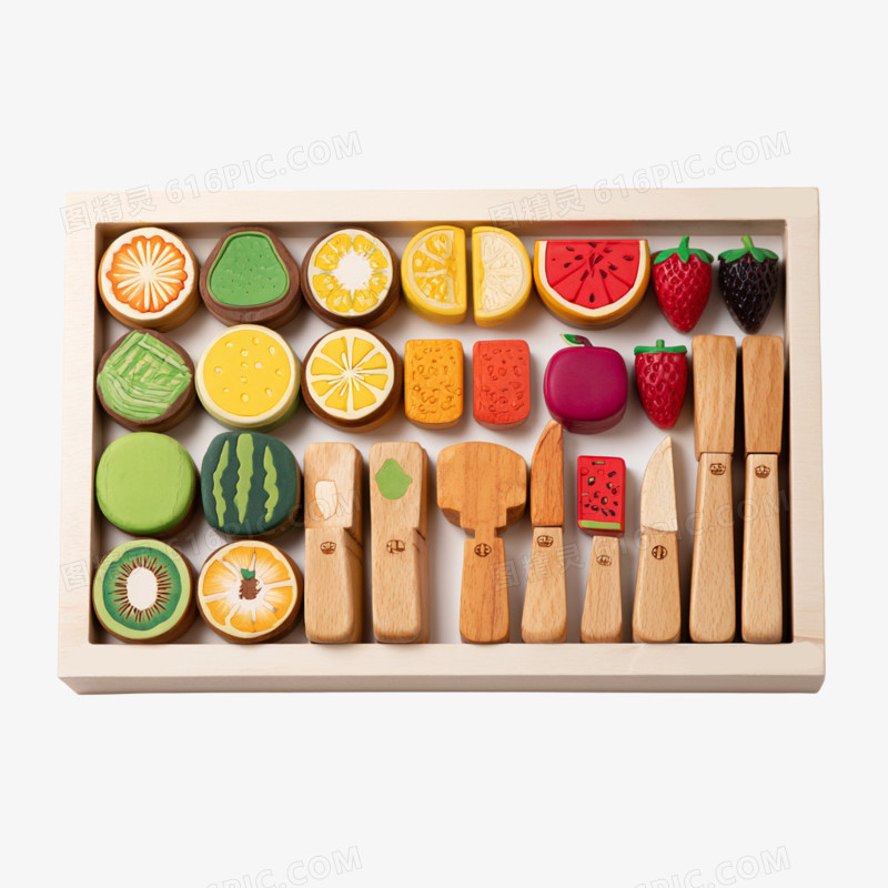 实拍木制蔬菜水果切切乐免抠元素
