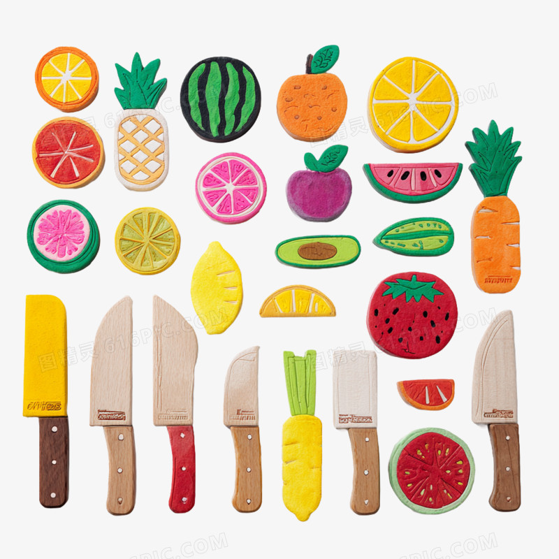 实拍木制蔬菜水果切切乐免抠元素