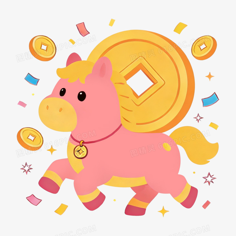 扁平风铜钱小马免抠元素