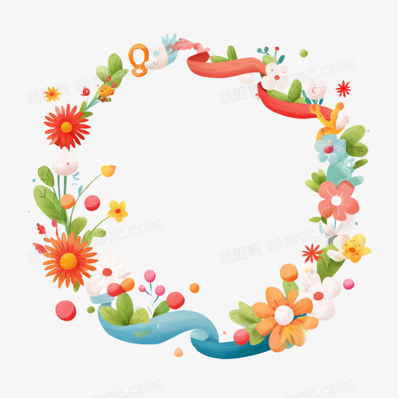 卡通手绘三八妇女节花朵边框免抠元素