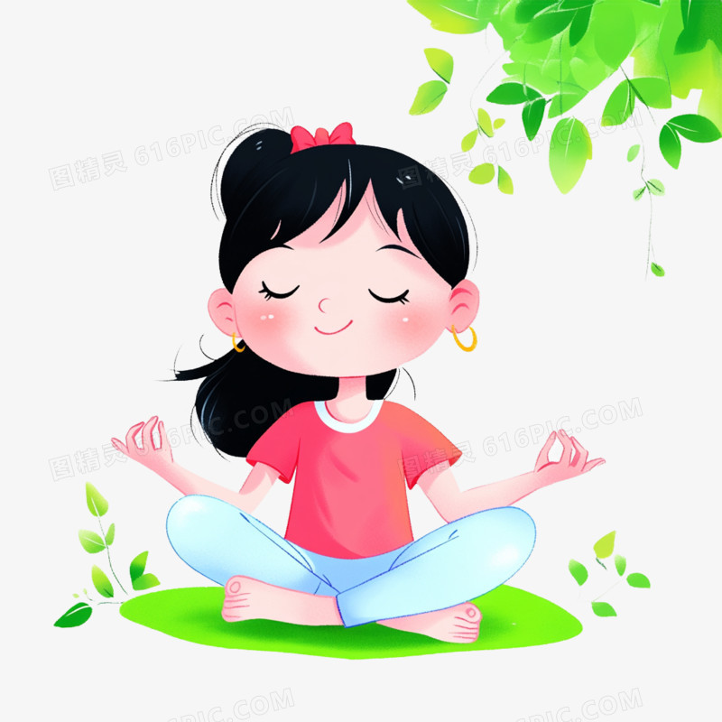 卡通手绘立春春天户外瑜伽免抠元素