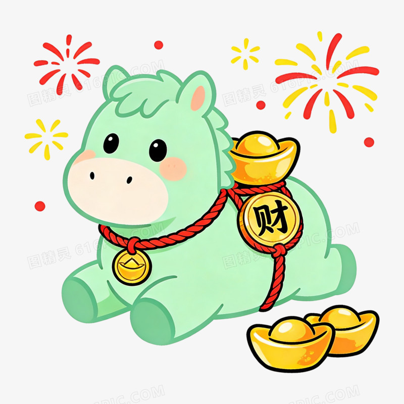 扁平风元宝绿色小马免抠元素