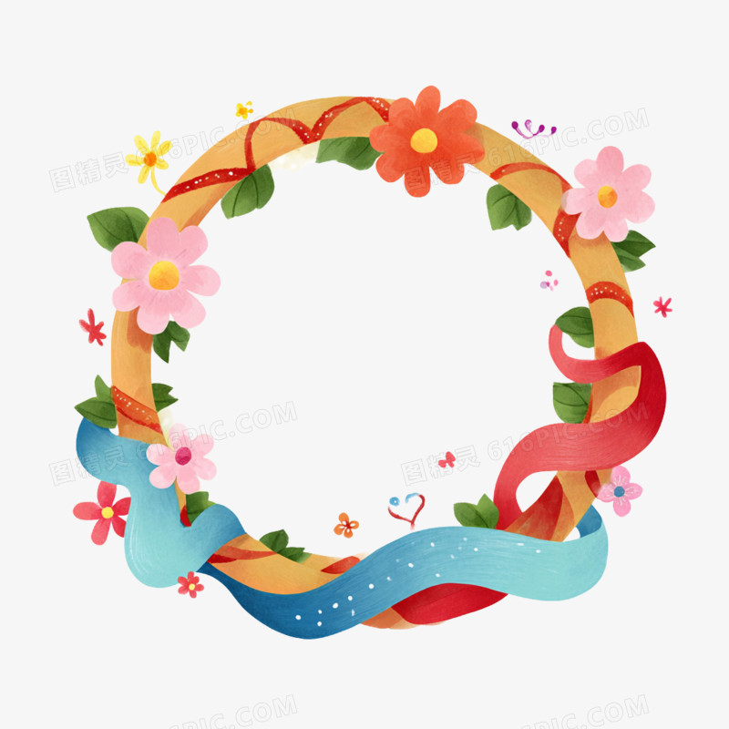 卡通手绘三八妇女节花朵边框免抠元素