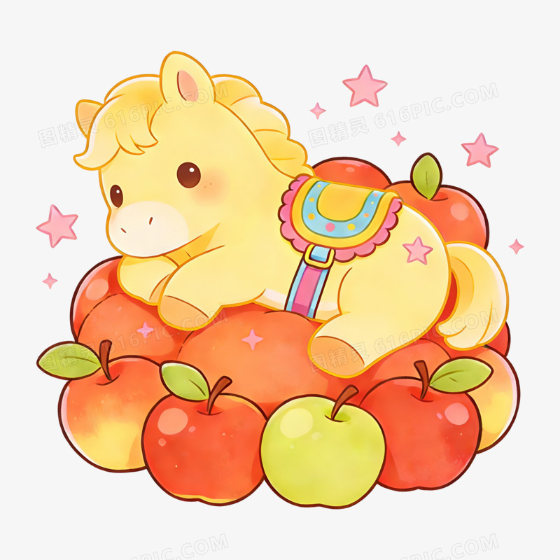 扁平风苹果黄色小马免抠元素