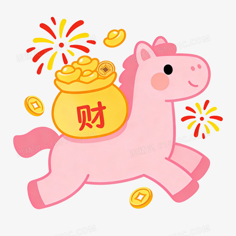 扁平风送财小马免抠元素