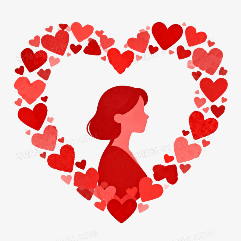 妇女节爱心边框女性剪影免抠元素