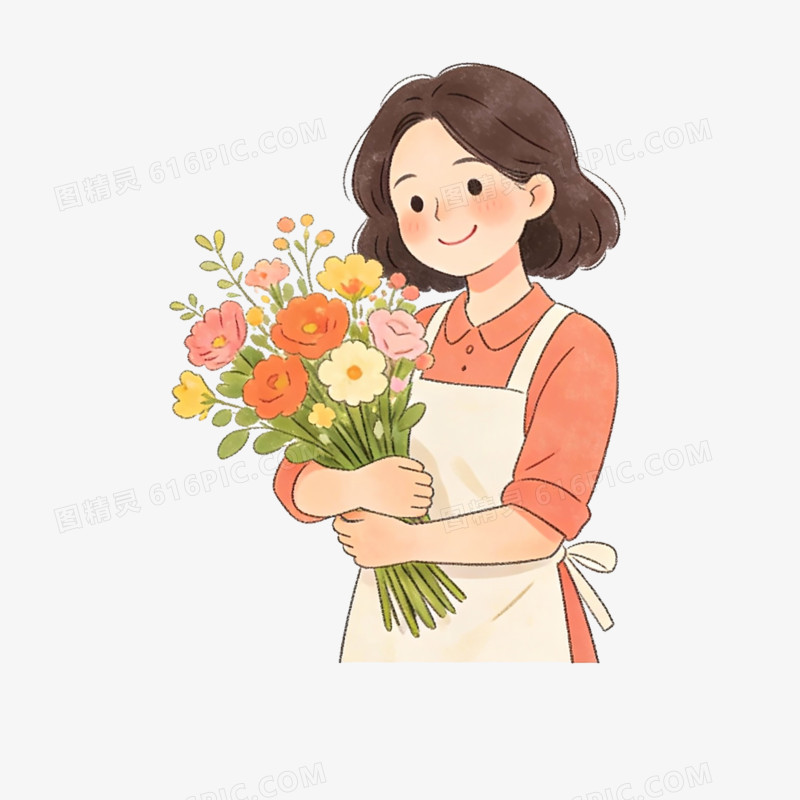 妇女节主妇抱花免抠元素
