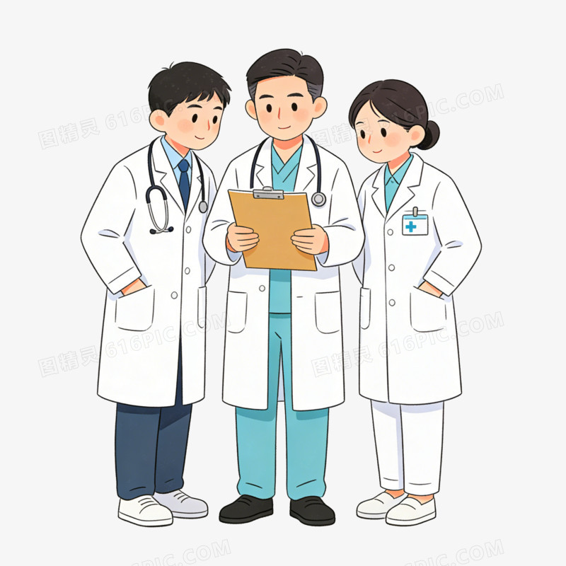 卡通三个医生拿着病历在讨论免抠元素
