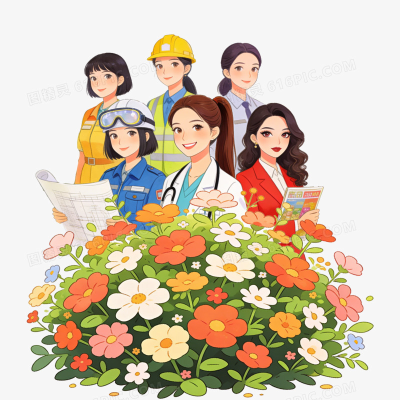卡通各行各业女性形象免抠元素