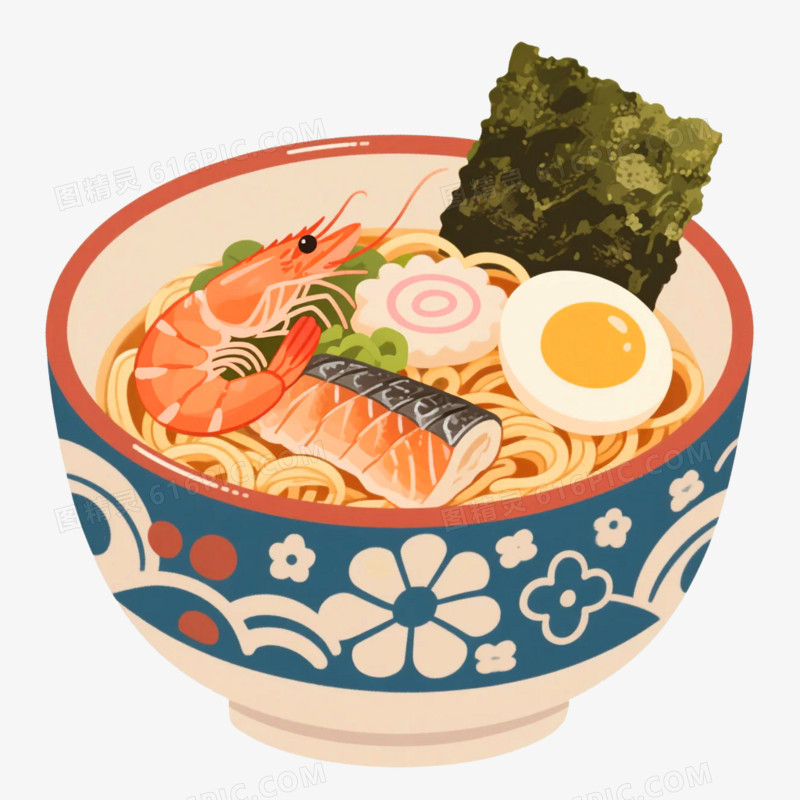 卡通插画风日式拉面免抠元素