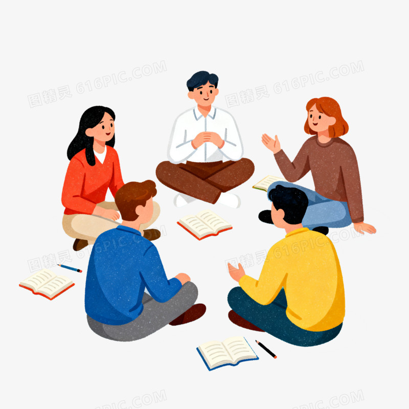 扁平风大学生小组讨论免抠元素