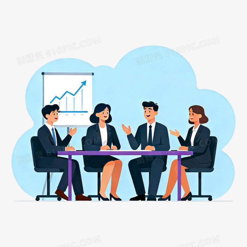 扁平卡通白领员工开会讨论免抠元素