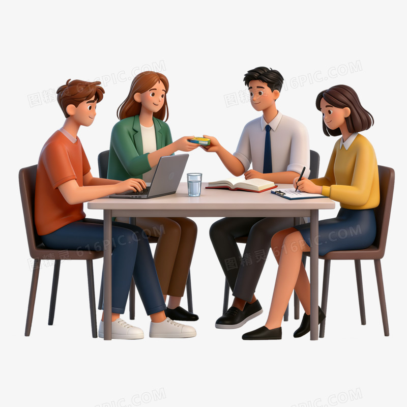 3D立体大学生小组讨论免抠元素