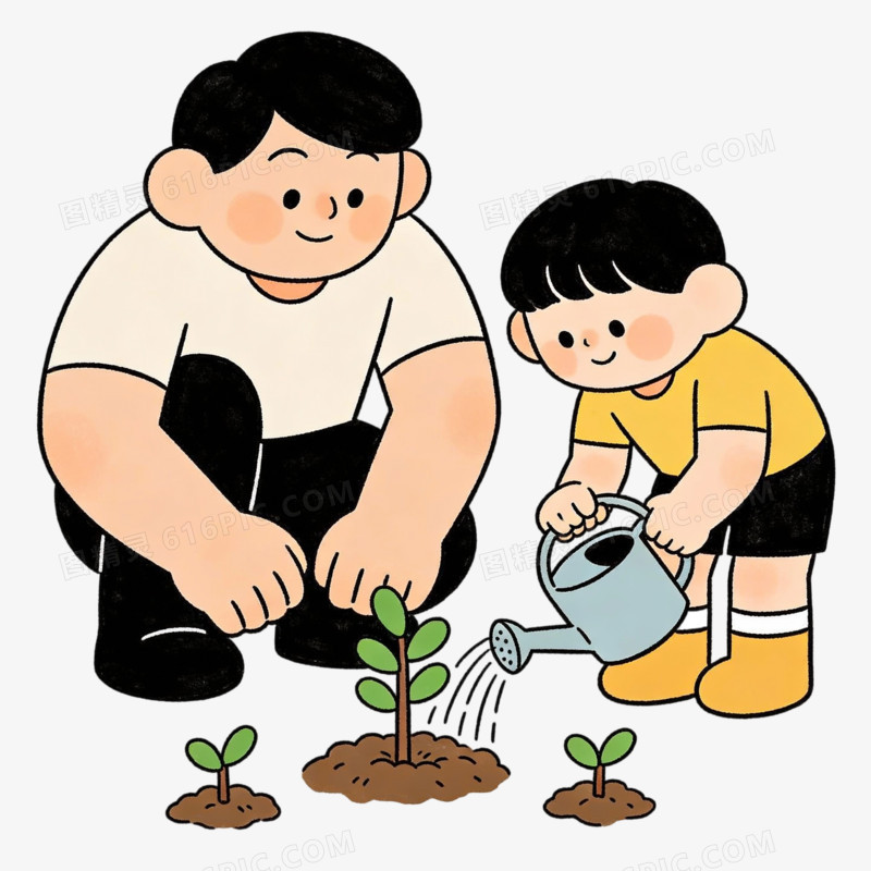 扁平风植树节父子场景元素