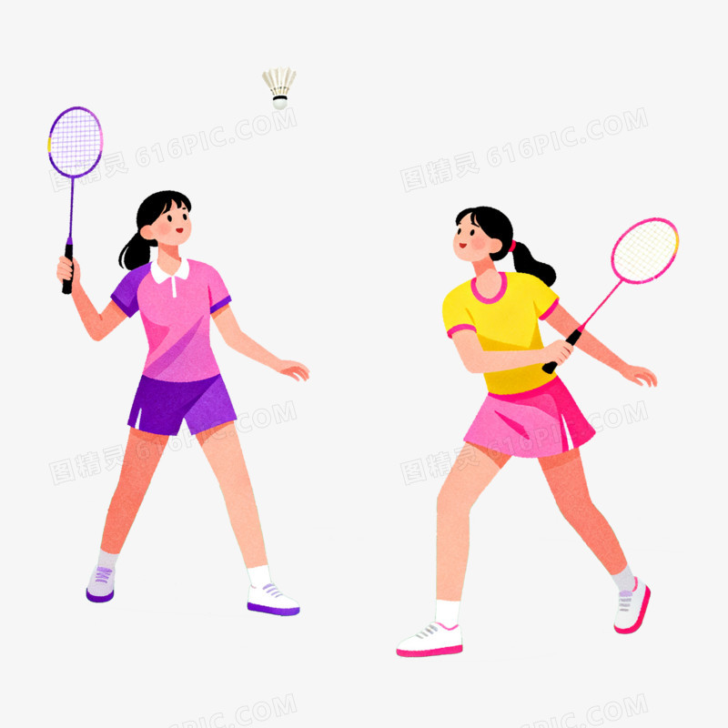 扁平风立春户外打羽毛球免抠元素