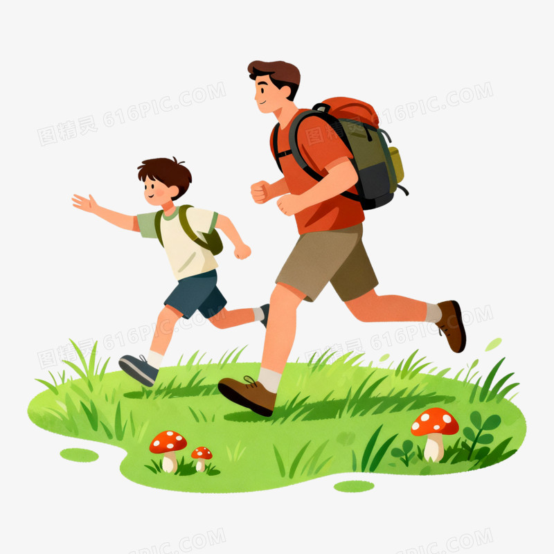 扁平风立春父子户外郊游免抠元素