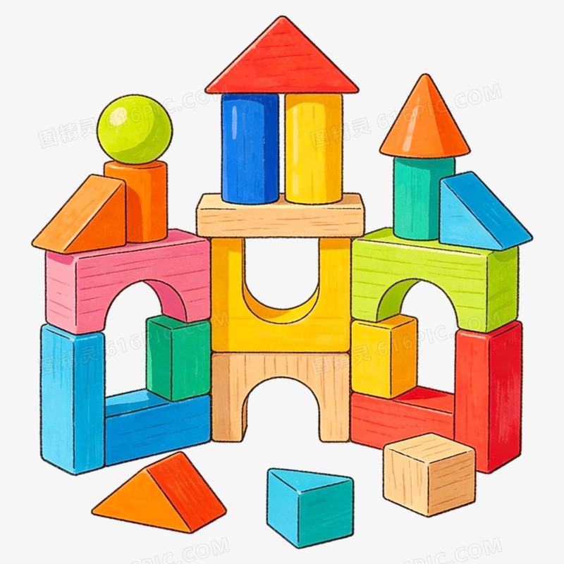 卡通手绘风儿童益智类玩具积木免抠元素