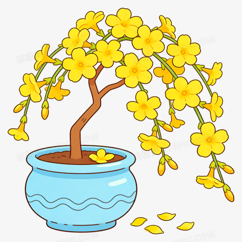 卡通手绘小清新一盆黄色鲜花免抠元素