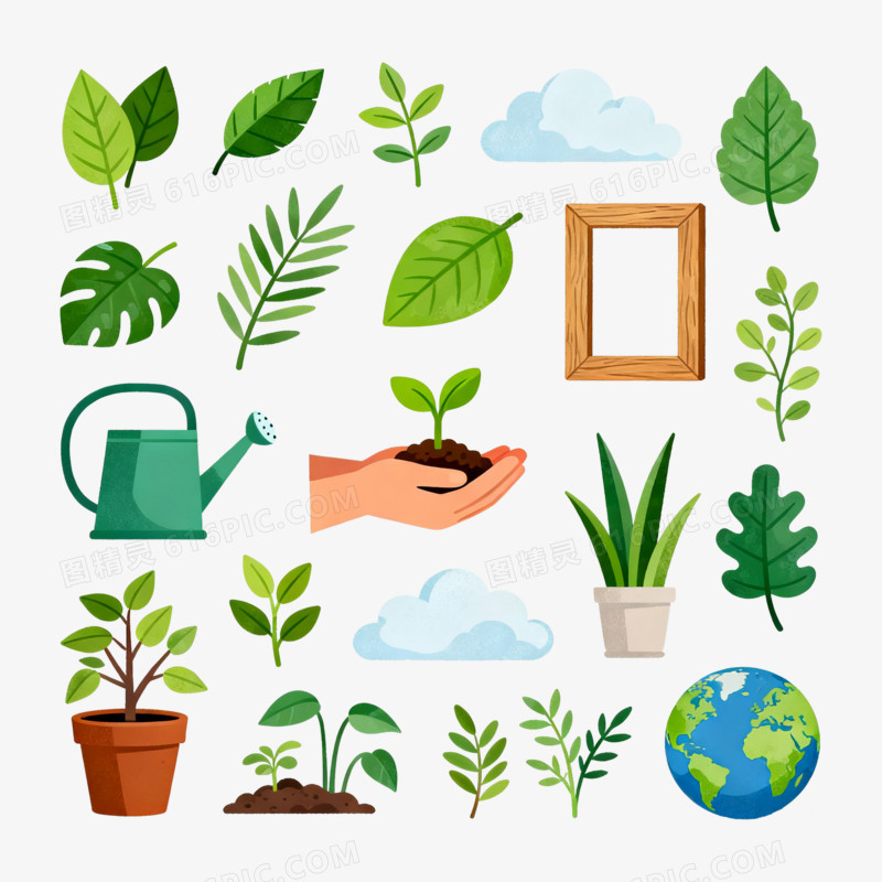 扁平风植树节元素免抠元素