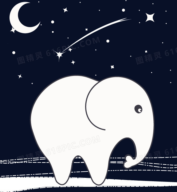 卡通手绘大象星星月亮