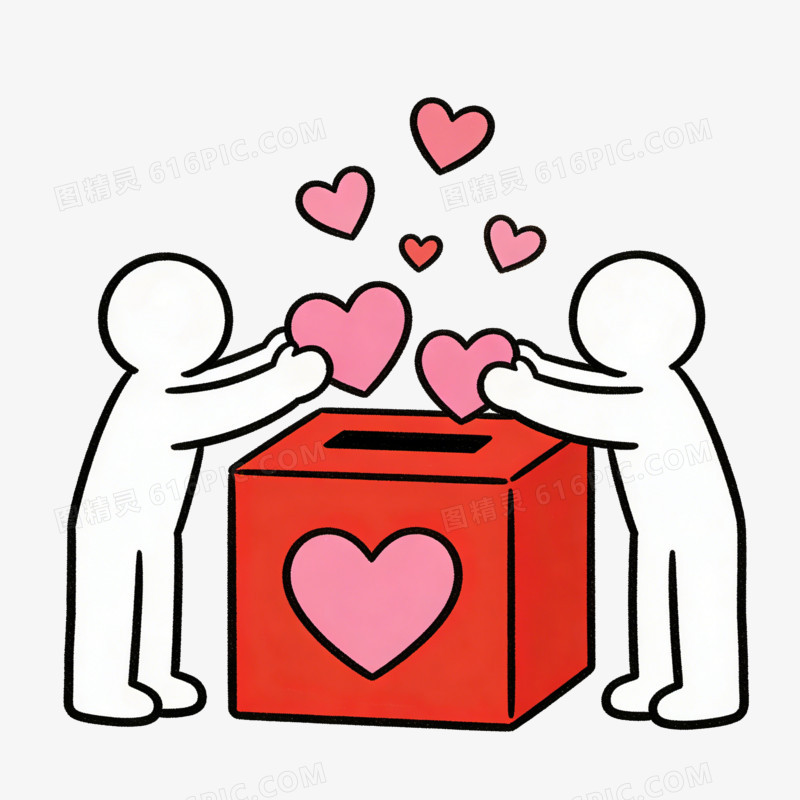 卡通小人将爱心放进捐赠箱免抠元素