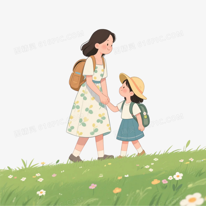 卡通插画风春季立春春游免抠元素