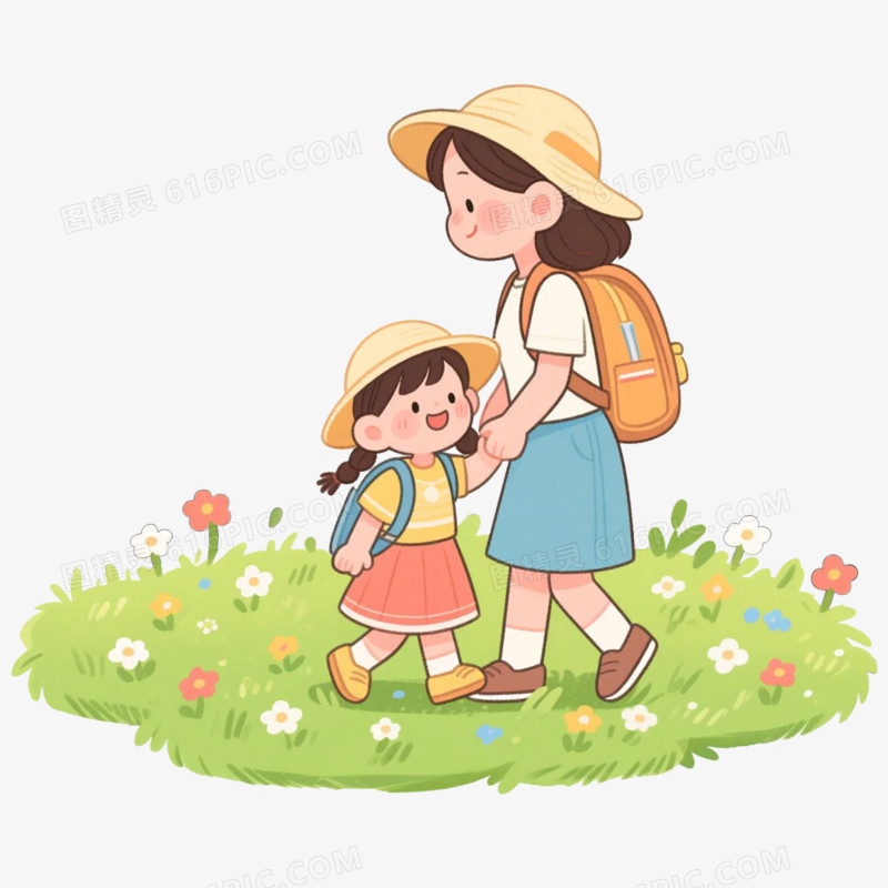 卡通插画风春季立春春游免抠元素