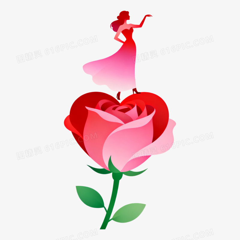 扁平风女性玫瑰花剪影免抠元素