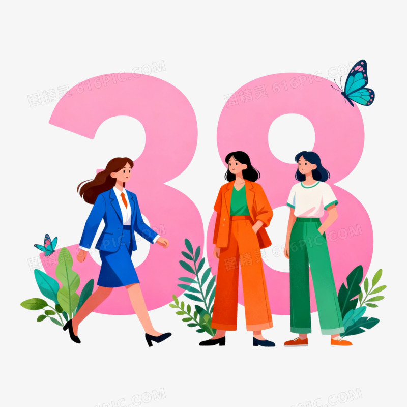 扁平风妇女节38职业女性免抠元素