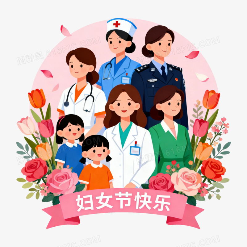 扁平风妇女节快乐女生免抠元素