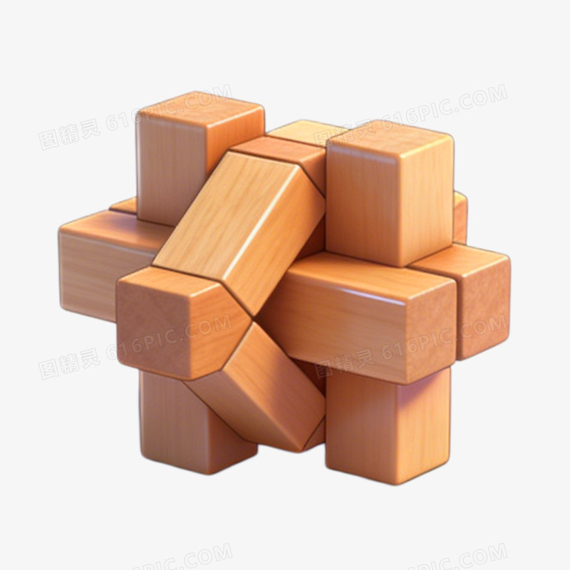 3d插画风格益智玩具孔明锁免抠元素