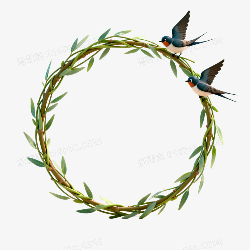 柳枝边框和小燕子春天免抠元素