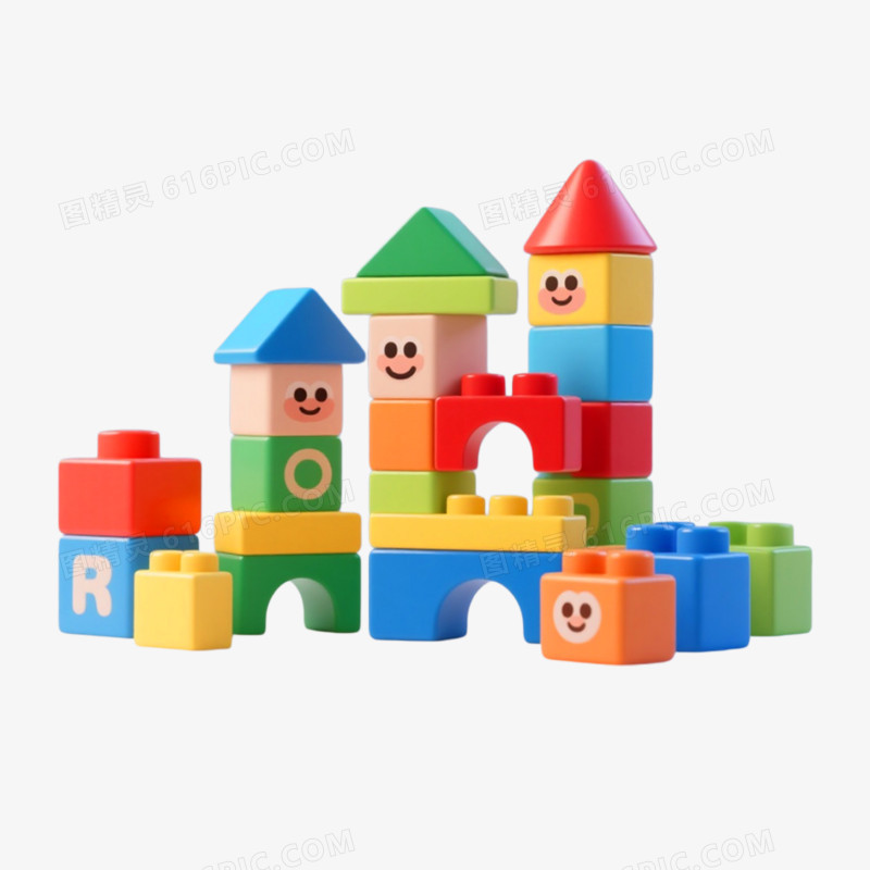 3d插画风格益智玩具积木免抠元素