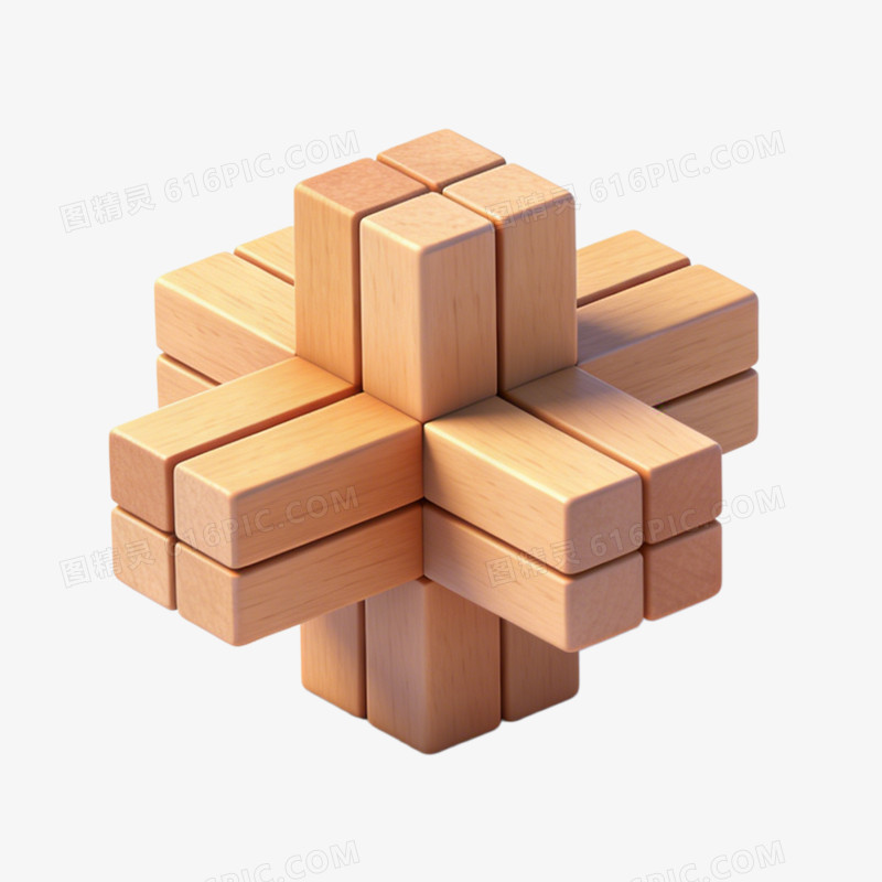 3d插画风格益智玩具孔明锁免抠元素