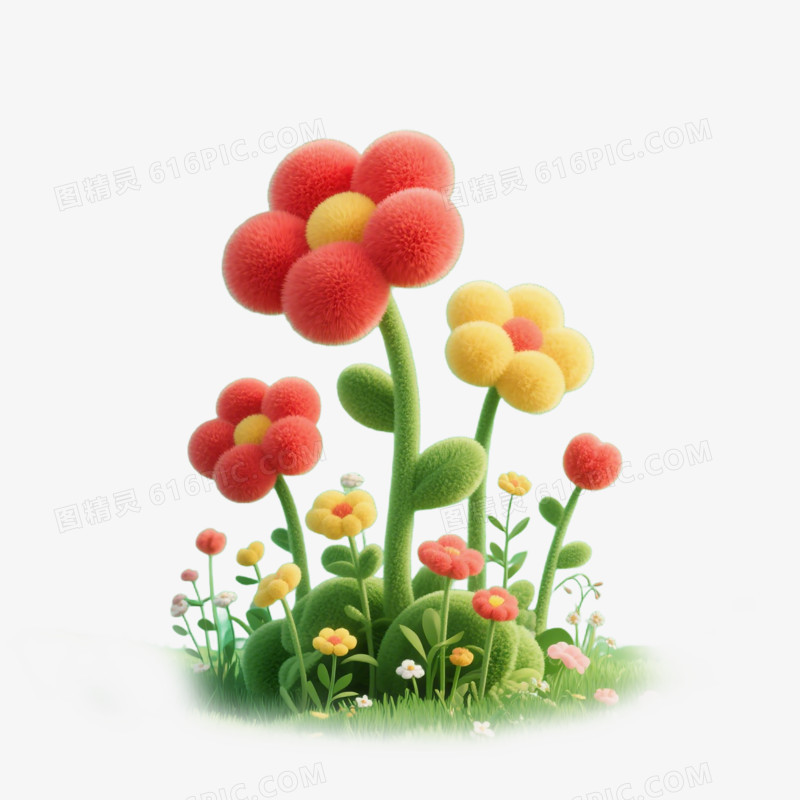 3D毛绒春天的花免抠元素