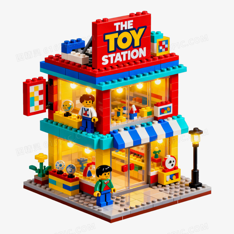 实拍风乐高模型街道免抠元素