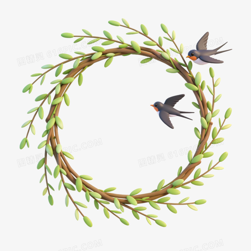 柳枝边框和小燕子春天免抠元素