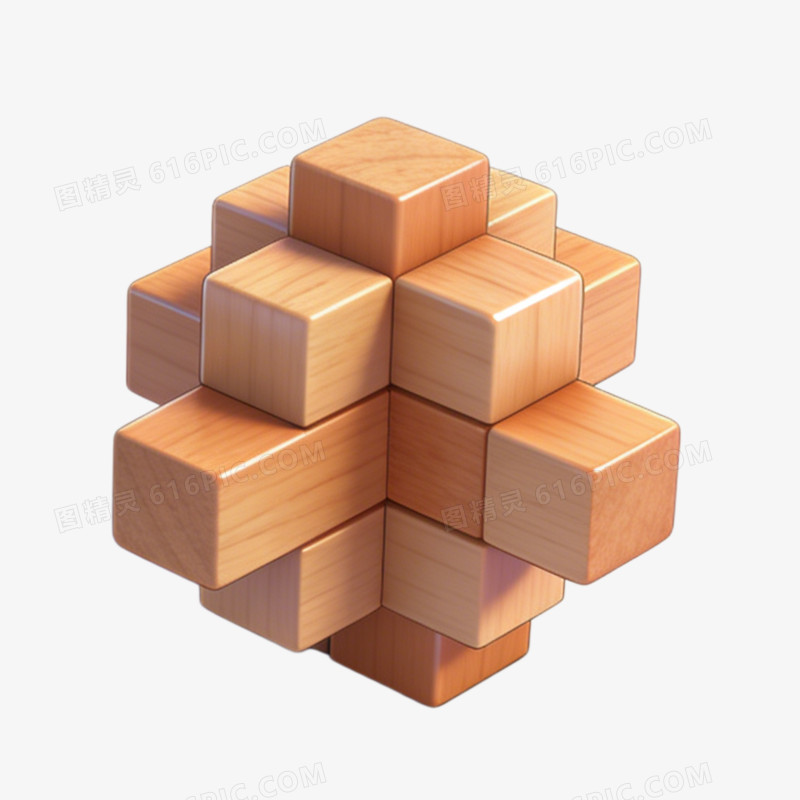 3d插画风格益智玩具孔明锁免抠元素