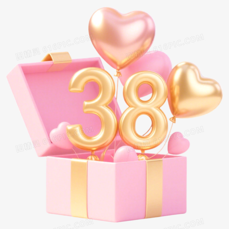 三八妇女节节日礼盒爱心免抠元素