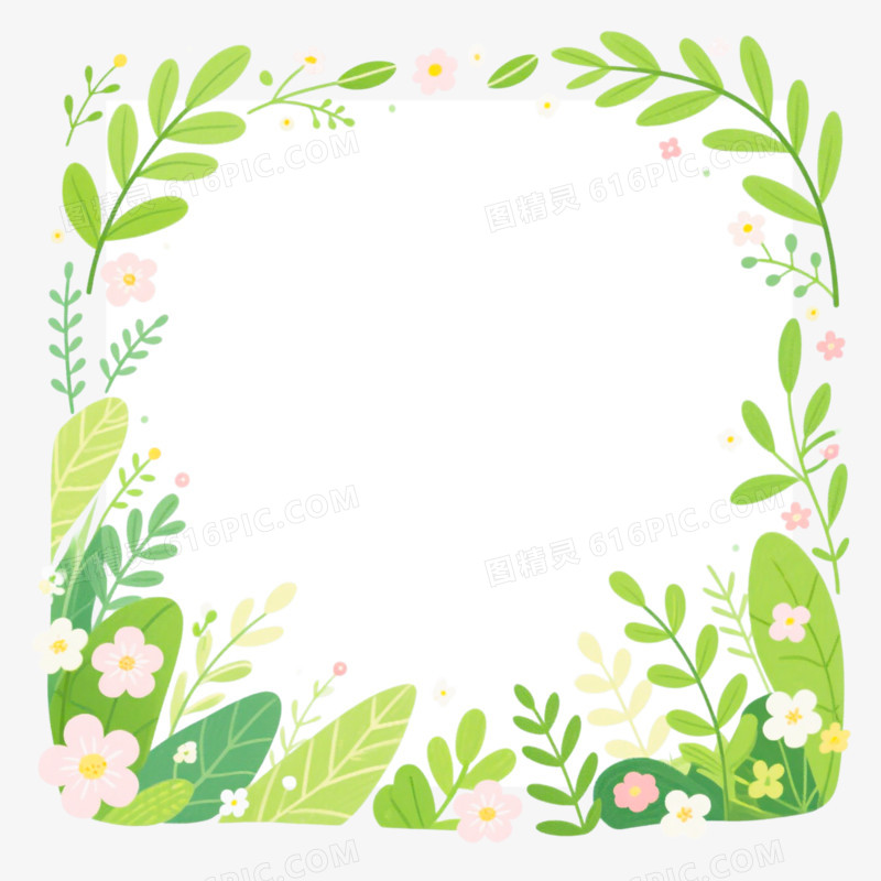 插画风格春日边框免抠元素